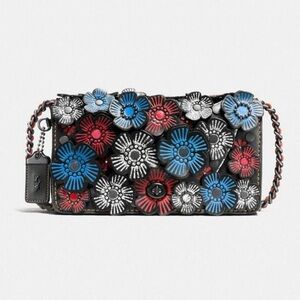 COACH Dinky Tea Rose Crossbody Black Red Multi